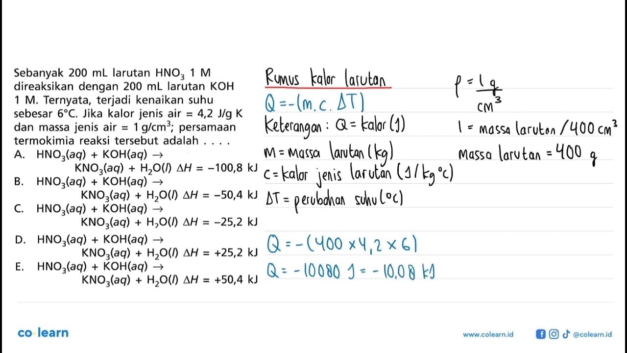 Sebanyak 200 mL larutan HNO3 1 M direaksikan dengan 200 mL