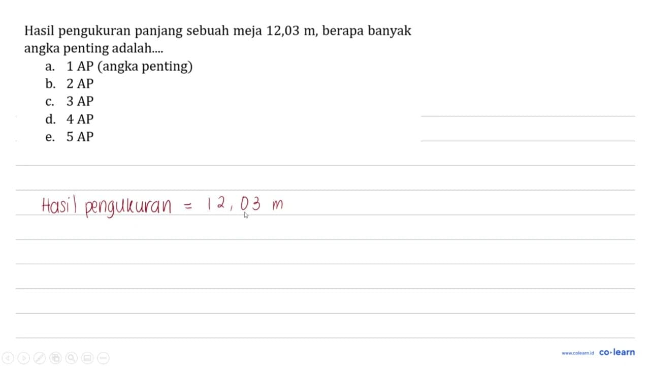 Hasil pengukuran panjang sebuah meja 12,03 m , berapa