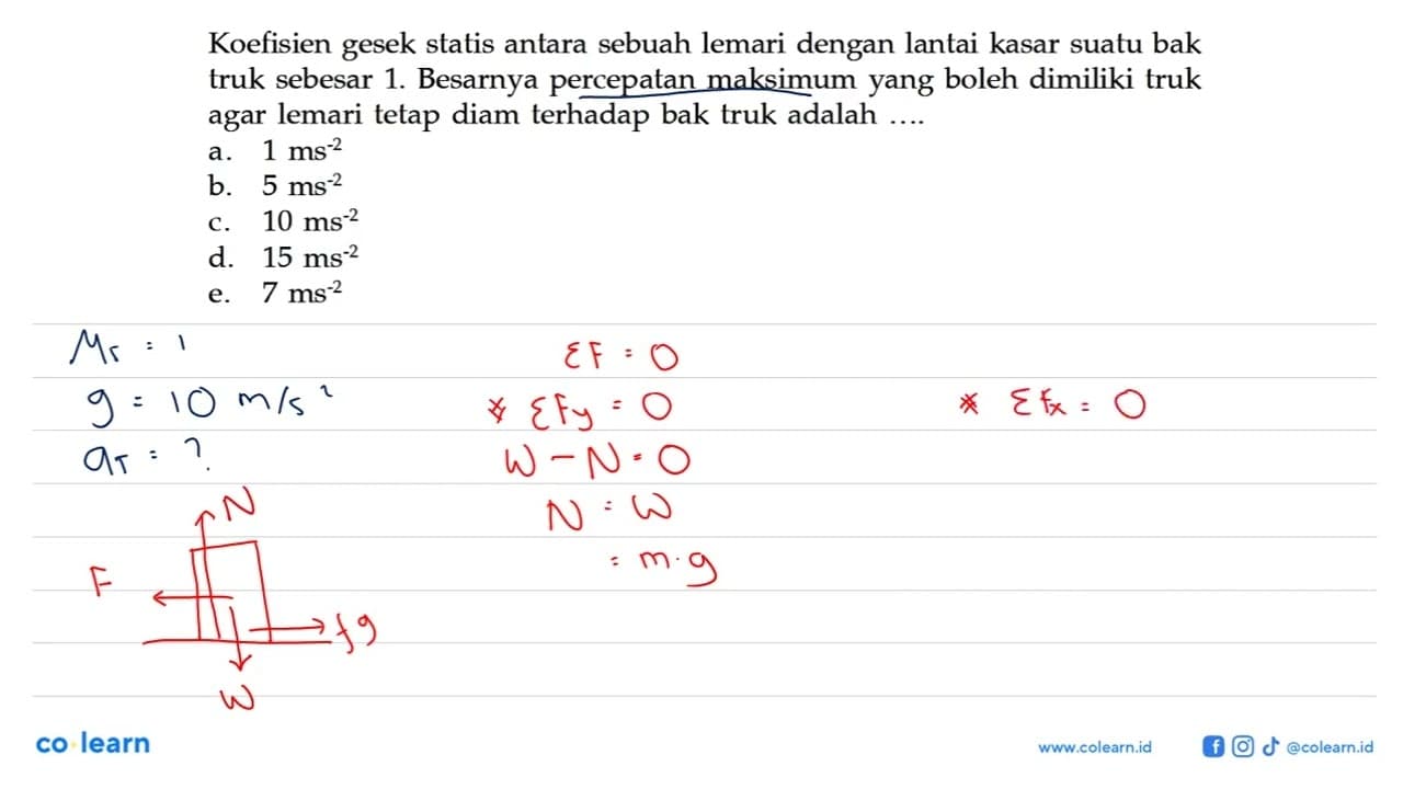 Koefisien gesek statis antara sebuah lemari dengan lantai