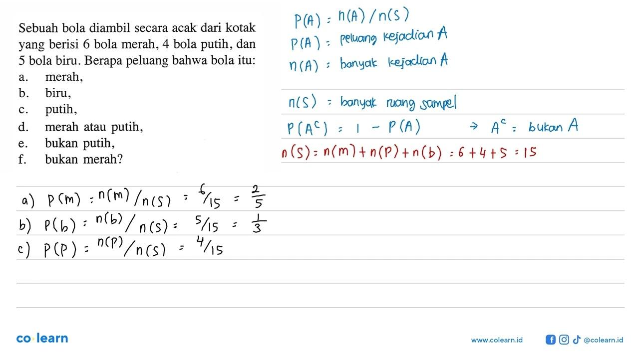 Sebuah bola diambil secara acak dari kotak yang berisi 6