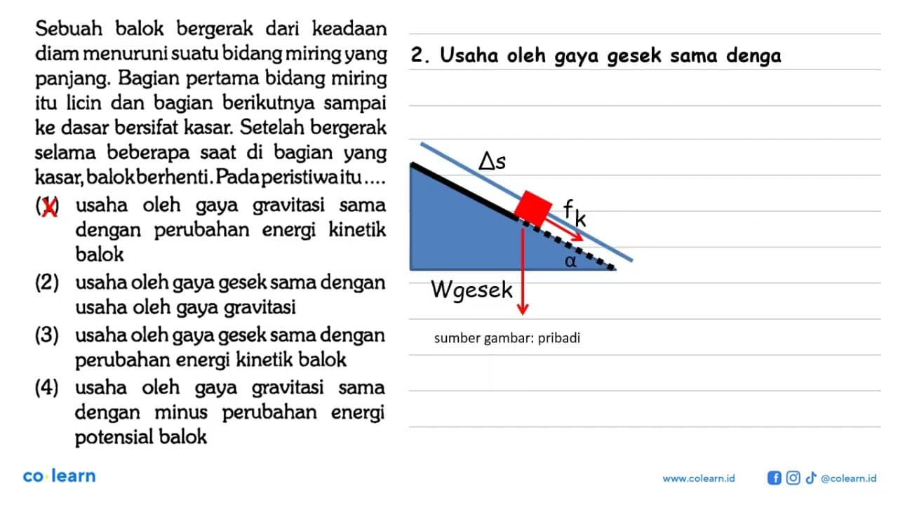 Sebuah balok bergerak dari keadaan diam menuruni suatu