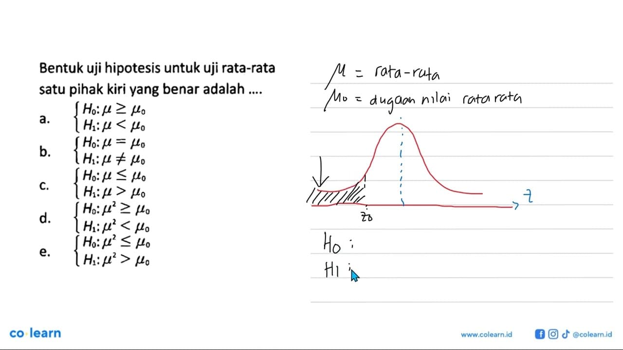 Bentuk uji hipotesis untuk uji rata-rata satu pihak kiri