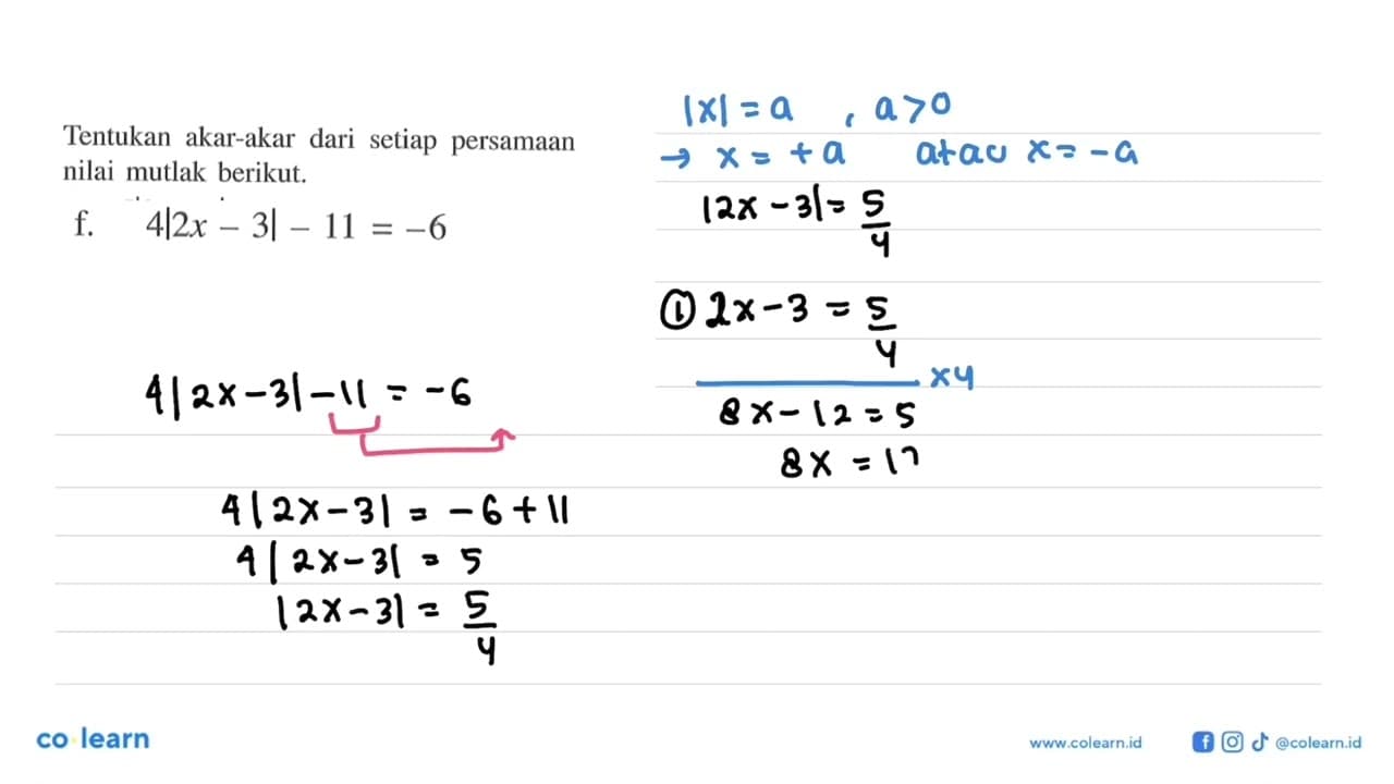 Tentukan akar-akar dari setiap persamaan nilai mutlak