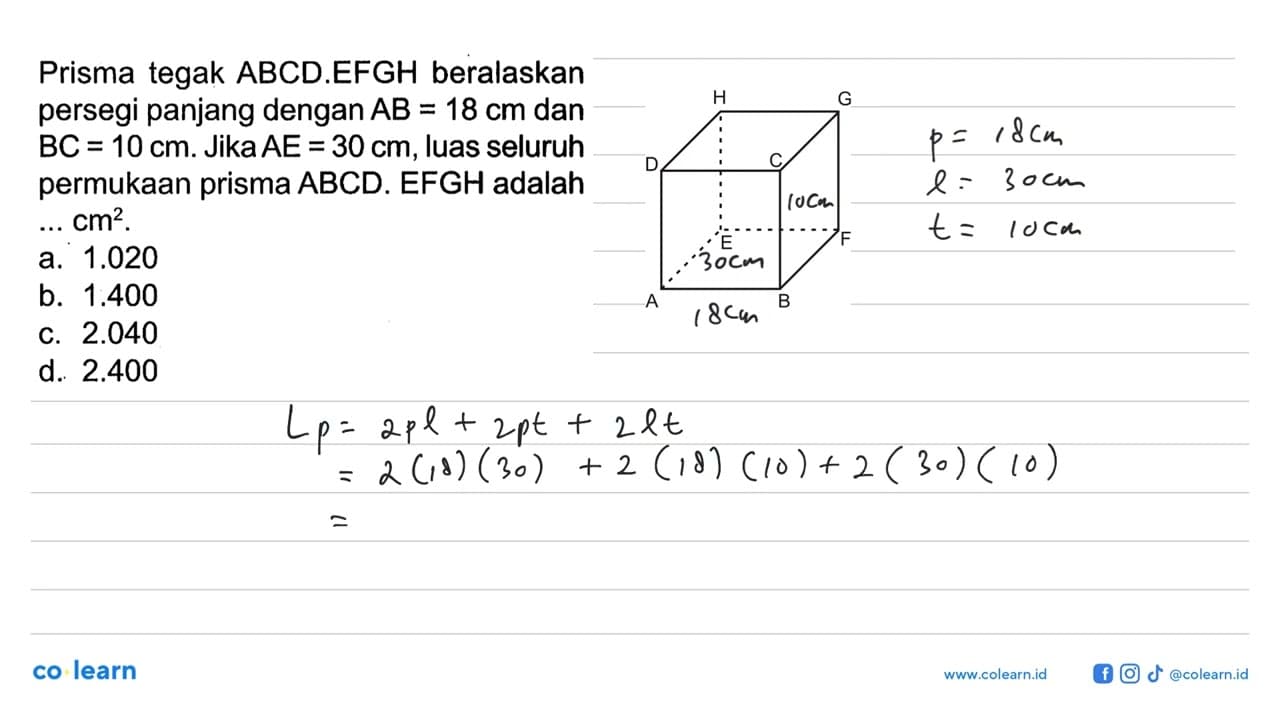 Prisma tegak ABCD.EFGH beralaskan persegi panjang dengan