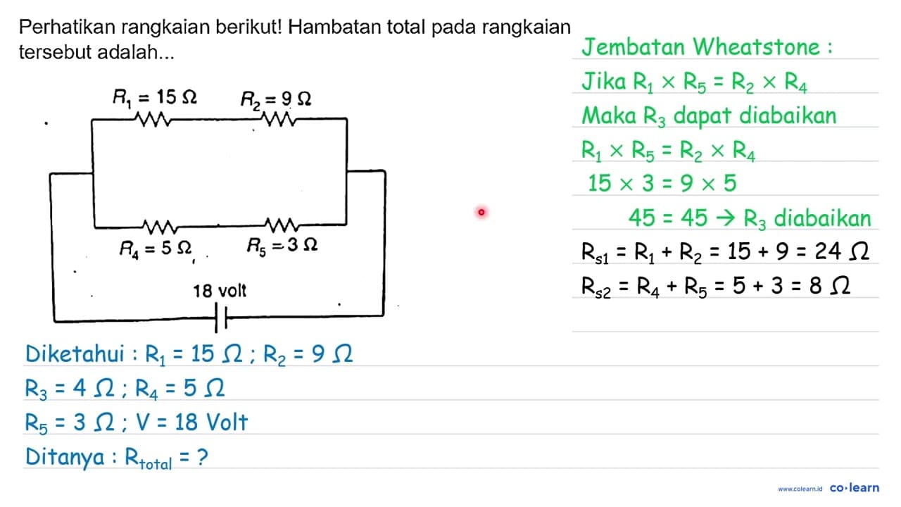 Perhatikan rangkaian berikut! Hambatan total pada rangkaian