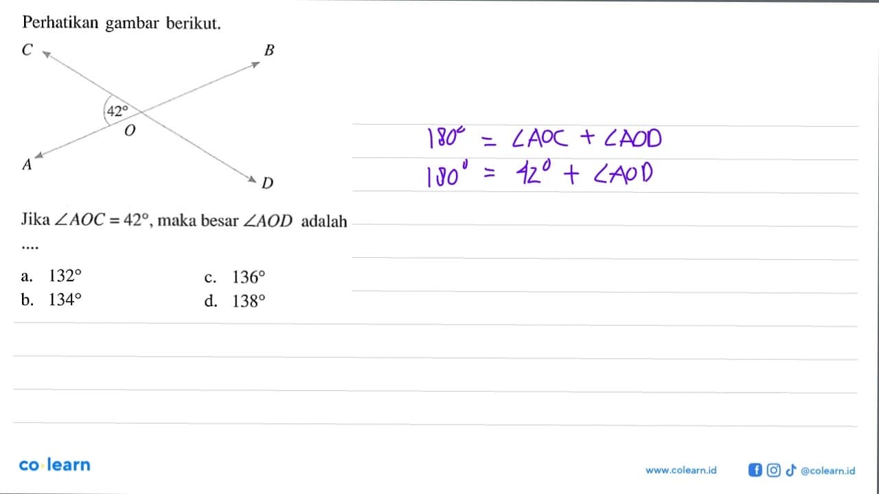 Perhatikan gambar berikut. 42 OJika sudut AOC=42, maka