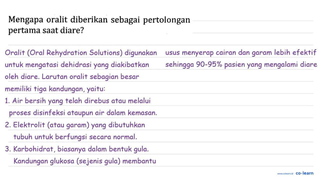 Mengapa oralit diberikan sebagai pertolongan pertama saat