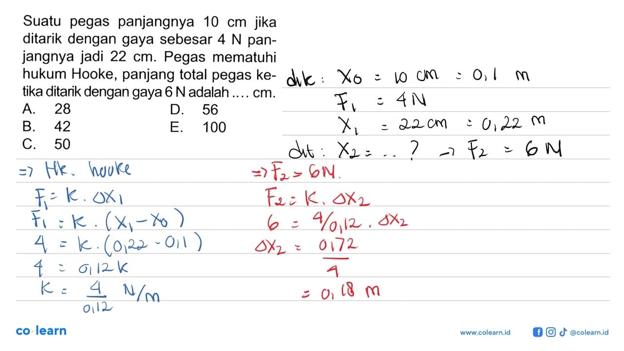 Suatu pegas panjangnya 10 cm jika ditarik dengan gaya