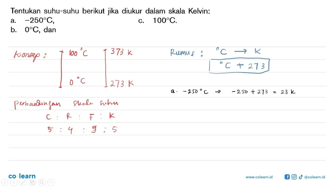 Tentukan suhu-suhu berikut jika diukur dalam skala Kelvin: