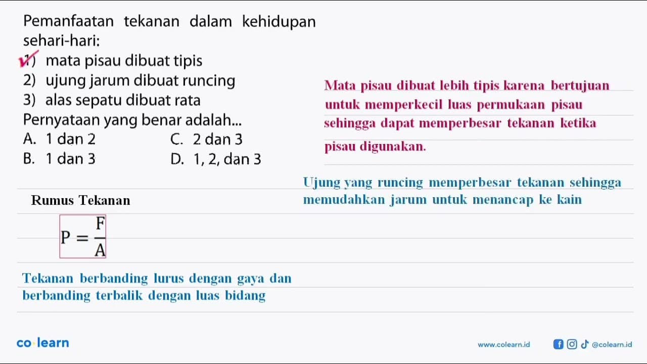 Pemanfaatan tekanan dalam kehidupan sehari-hari: 1) mata