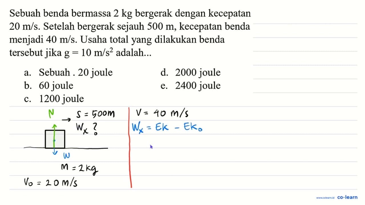 Sebuah benda bermassa 2 kg bergerak dengan kecepatan 20 m /