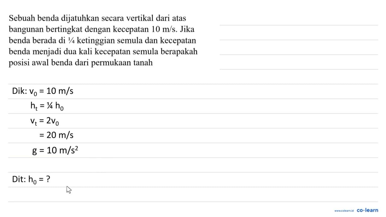 Sebuah benda dijatuhkan secara vertikal dari atas bangunan