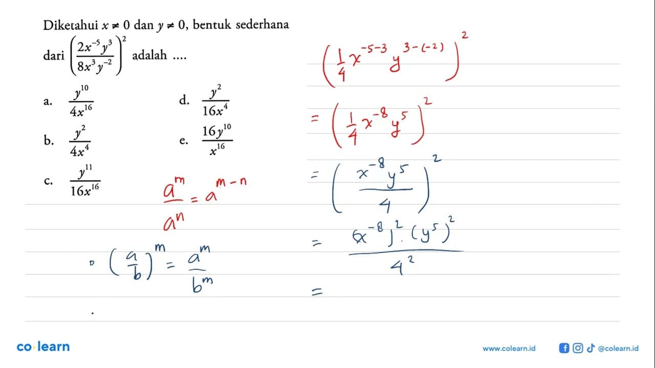 Diketahui x =/= 0 dan y =/= 0, bentuk sederhana dari