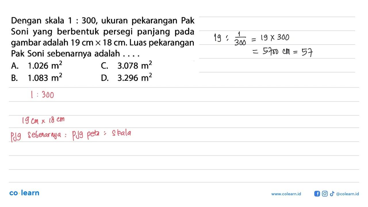 Dengan skala 1:300, ukuran pekarangan Pak Soni yang