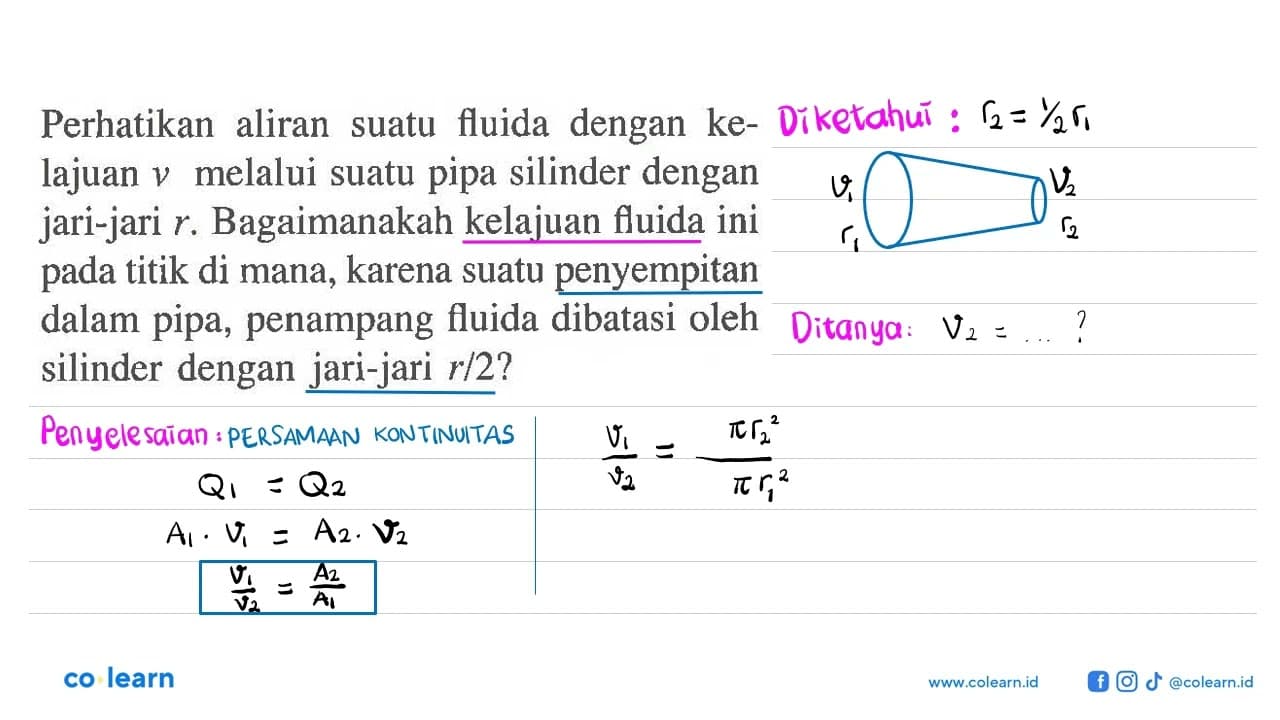 Perhatikan aliran suatu fluida dengan kelajuan v melalui