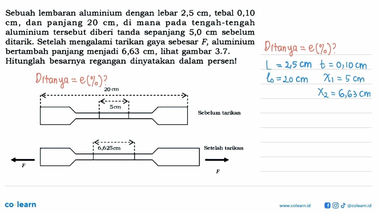 Sebuah lembaran aluminium dengan lebar 2,5 cm, tebal 0,10