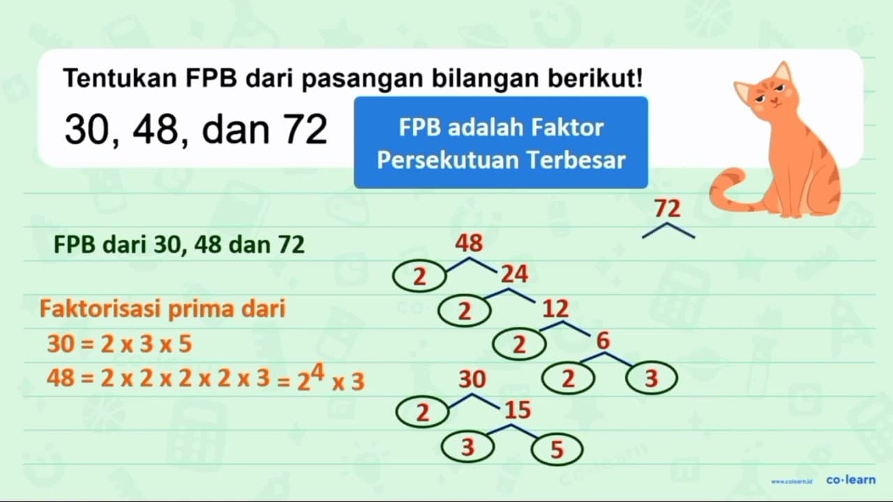 Tentukan FPB dari pasangan bilangan berikut! 30,48 {, dan )