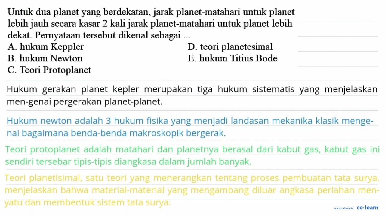 Untuk dua planet yang berdekatan, jarak planet-matahari