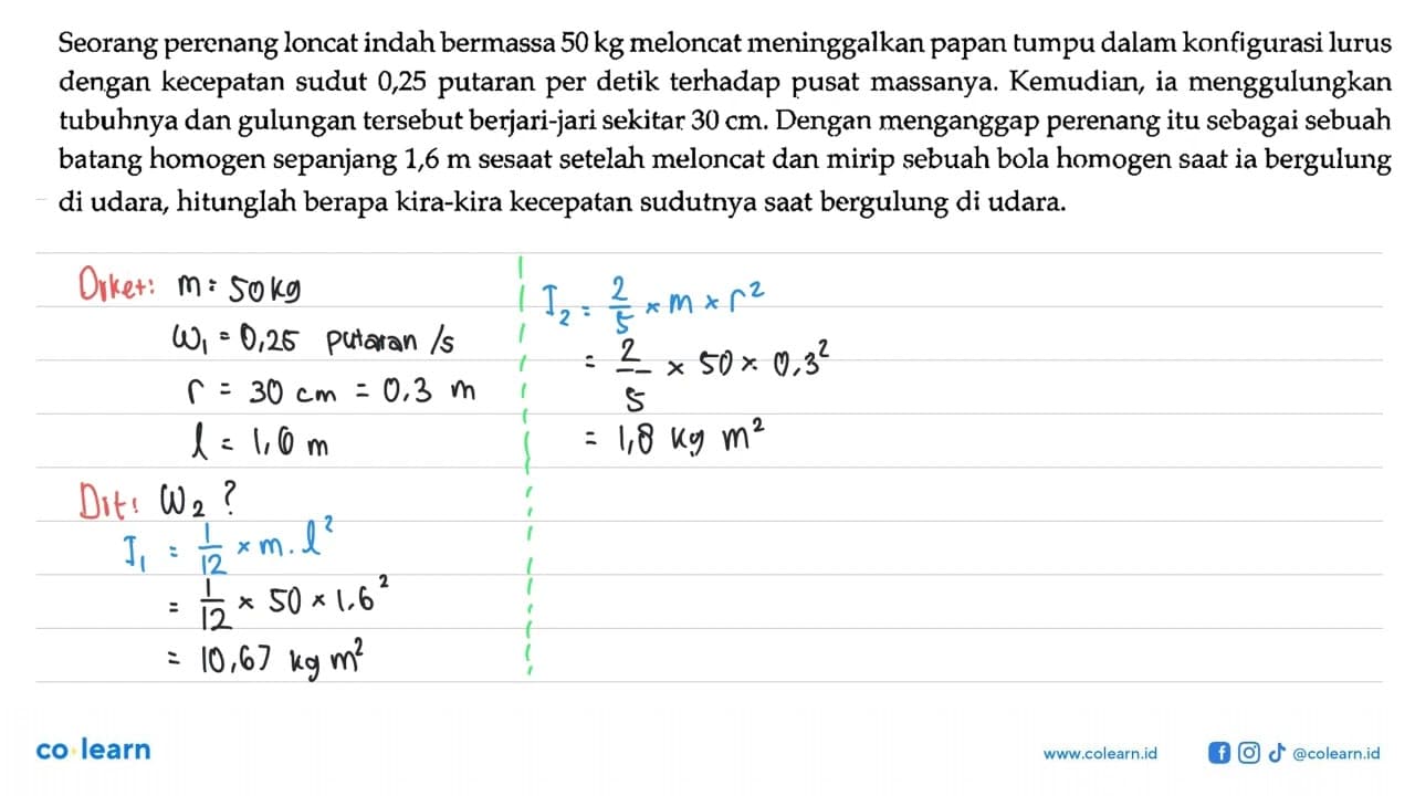 Seorang perenang loncat indah bermassa 50kg meloncat