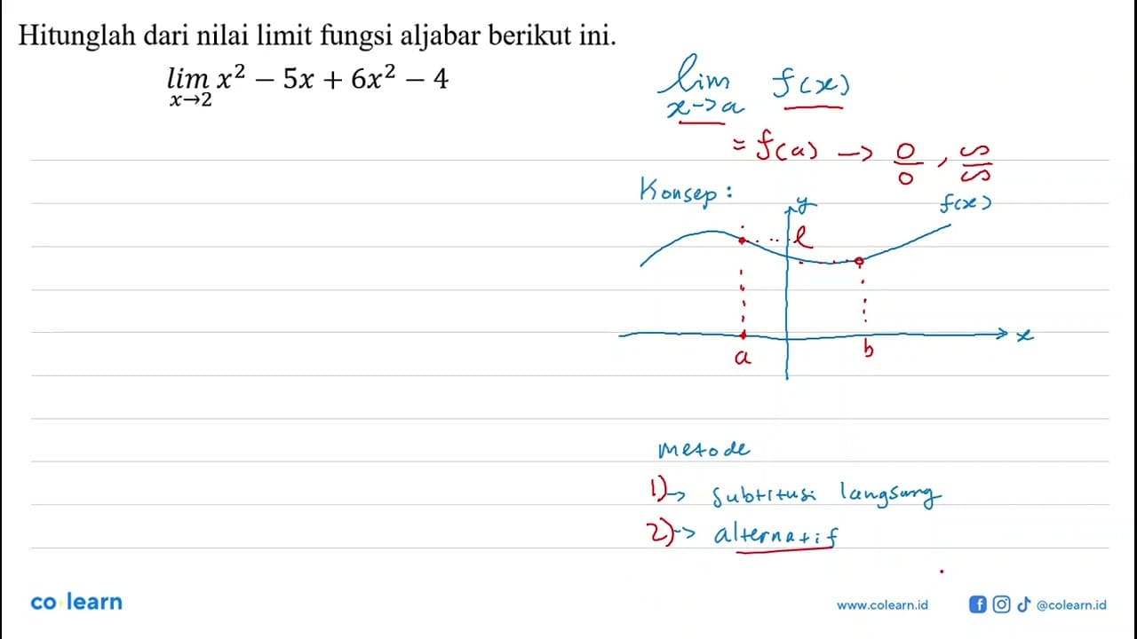 Hitunglah dari nilai limit fungsi aljabar berikut ini.lim