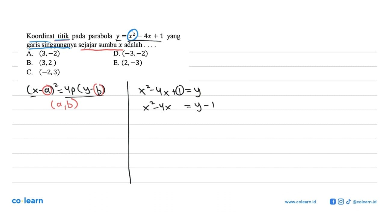 Koordinat titik pada parabola y=x^2-4x+1yang garis