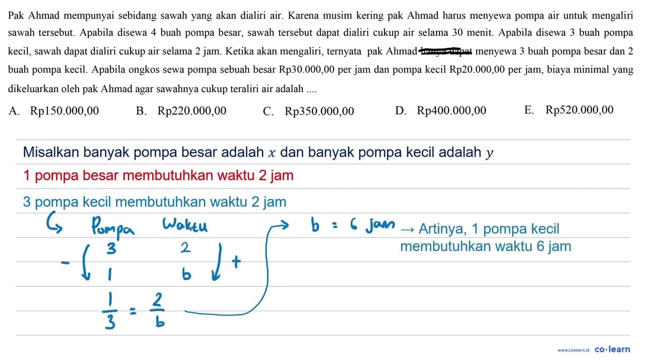 Pak Ahmad mempunyai sebidang sawah yang akan dialiri air.