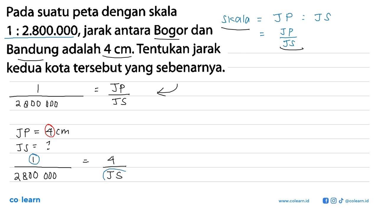 Pada suatu peta dengan skala 1:2.800.000, jarak antara