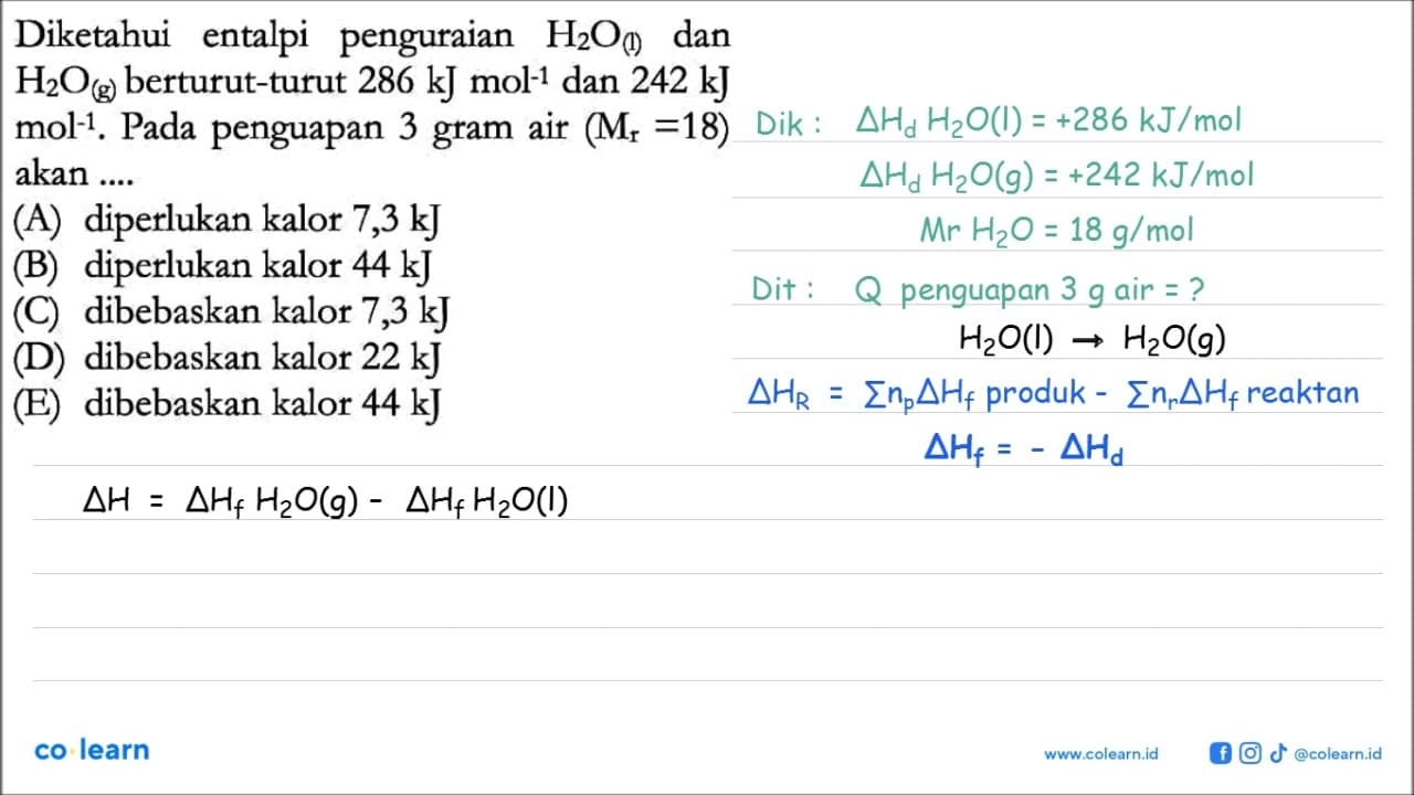 Diketahui entalpi penguraian H2O (l) dan H2O (g)