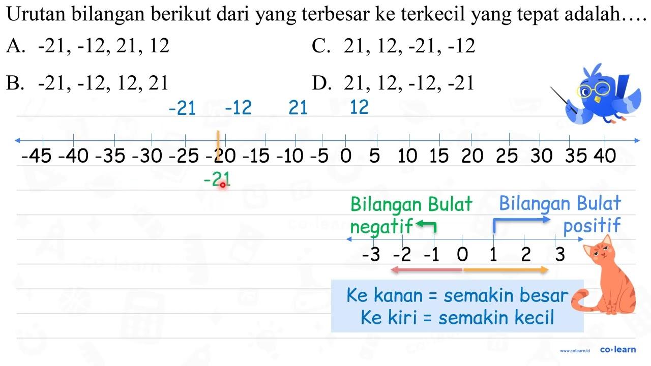 Urutan bilangan berikut dari yang terbesar ke terkecil yang