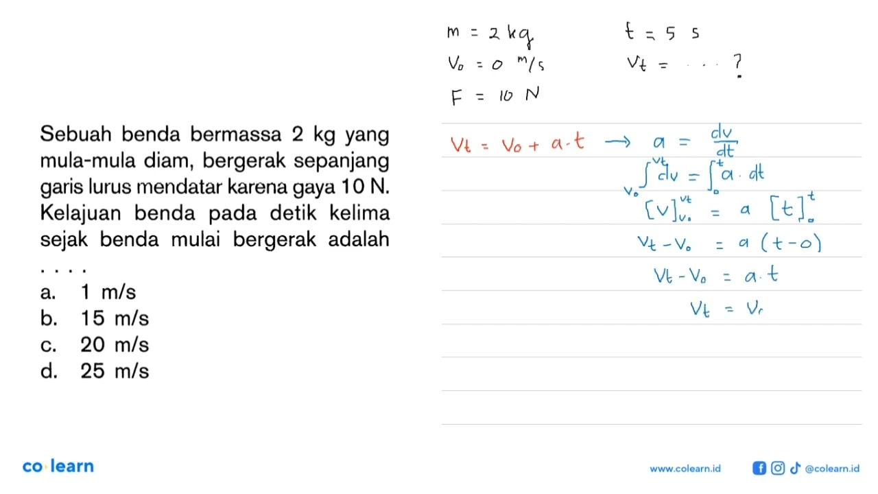 Sebuah benda bermassa 2 kg yang mula-mula diam, bergerak