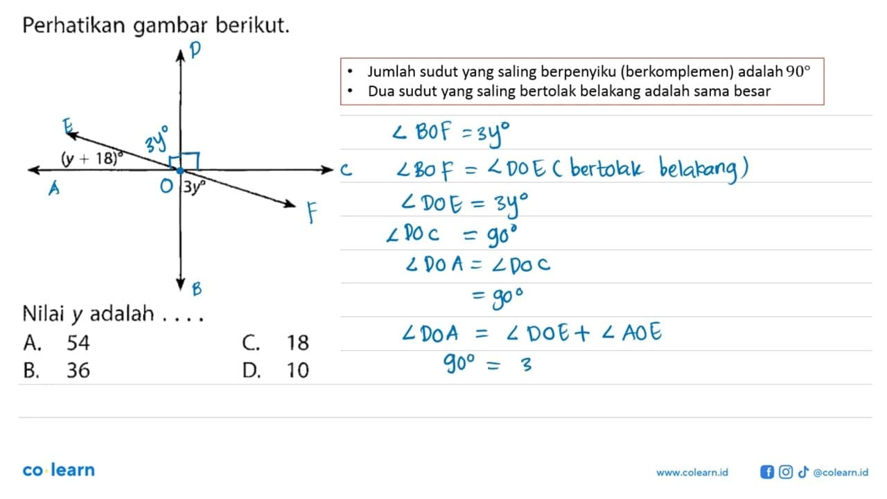 Perhatikan gambar berikut.(y +18) 3yNilai y adalah ....