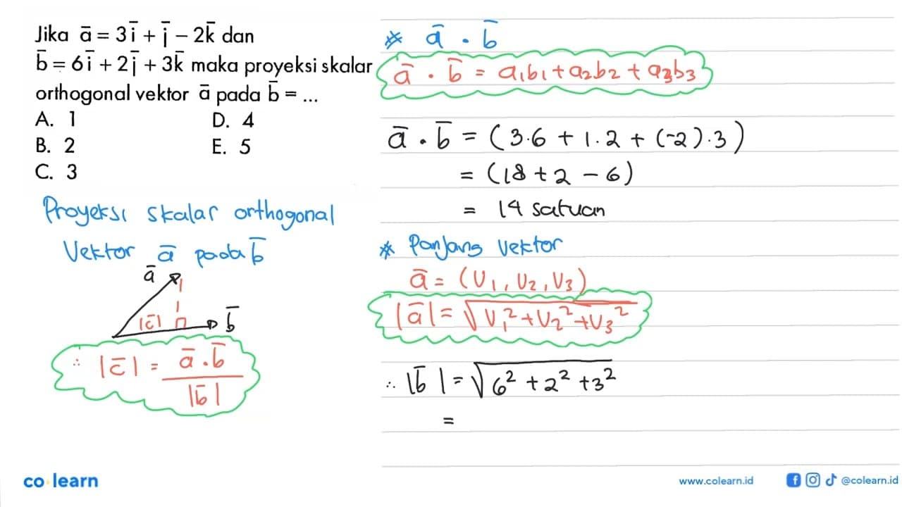 Jika a=3i+i-2k dan b=6i+2i+3k maka proyeksi skalar