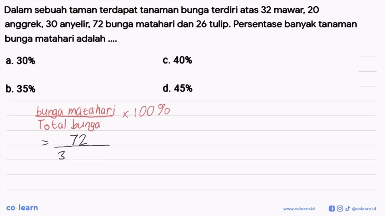 Dalam sebuah taman terdapat tanaman bunga terdiri atas 32