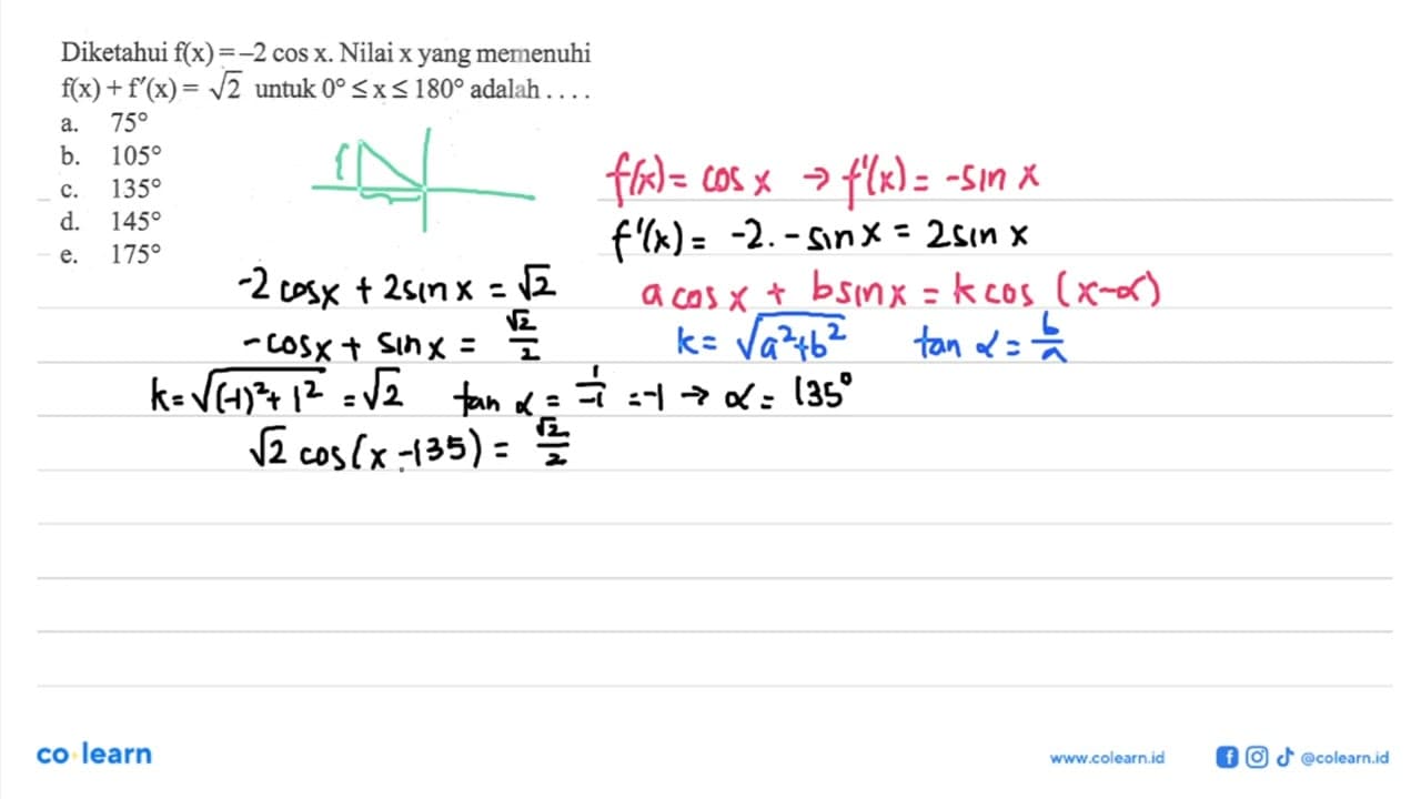 Diketahui f(x)=-2cosx. Nilai x yang memenuhi