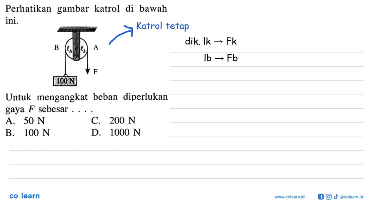 Perhatikan gambar katrol di bawah ini. Untuk mengangkat