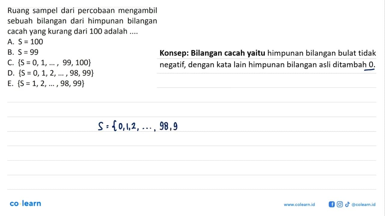 Ruang sampel dari percobaan mengambil sebuah bilangan dari