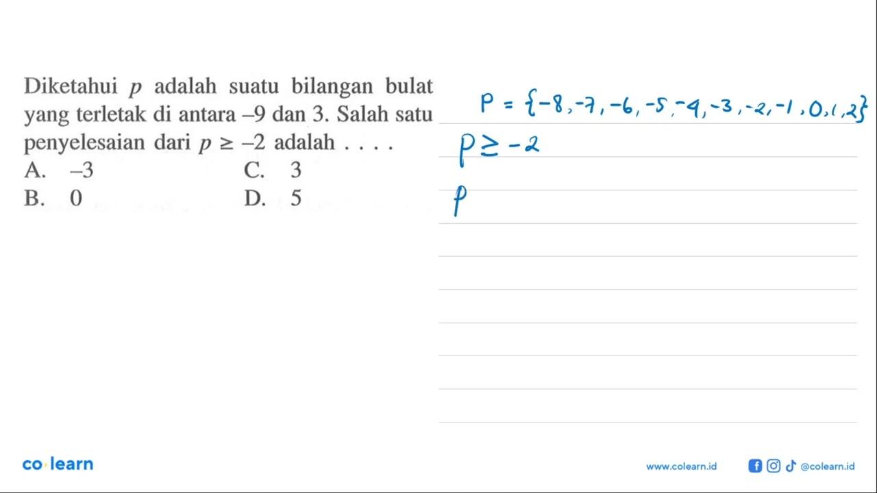 Diketahui p adalah suatu bilangan bulat yang terletak di