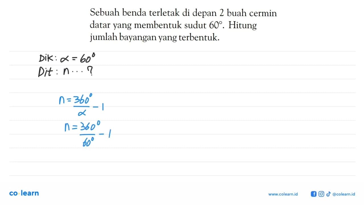 Sebuah benda terletak di depan 2 buah cermin datar yang