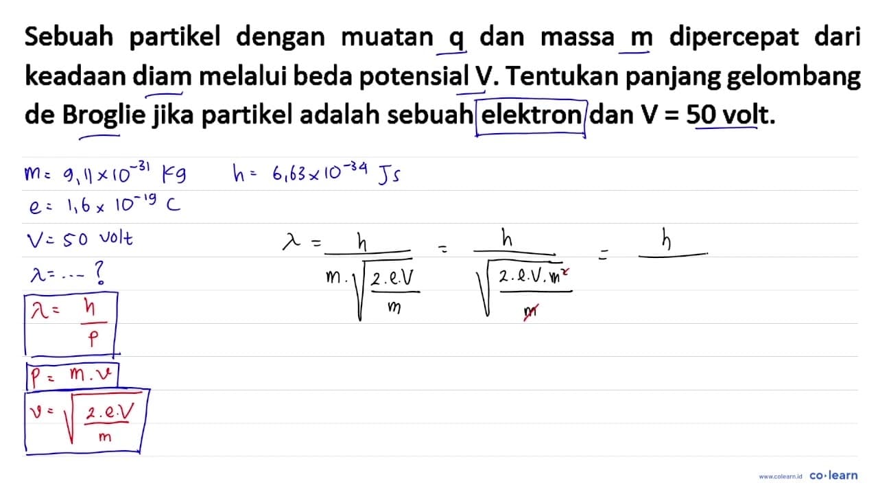 Sebuah partikel dengan muatan q dan massa m dipercepat dari