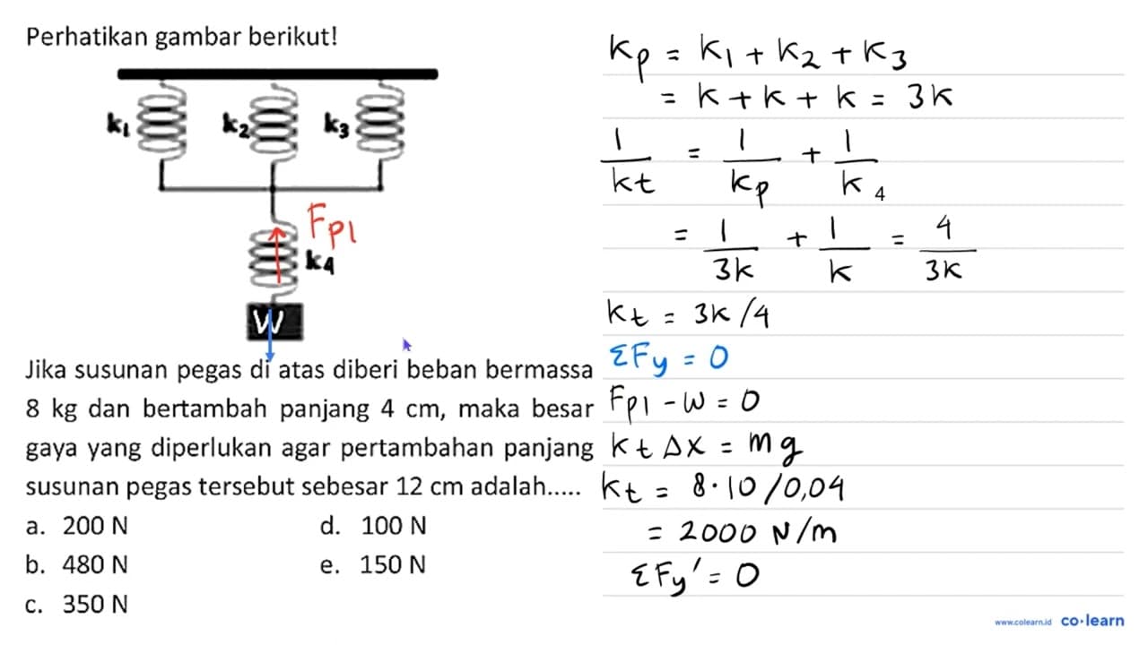 Perhatikan gambar berikut! Jika susunan pegas di atas