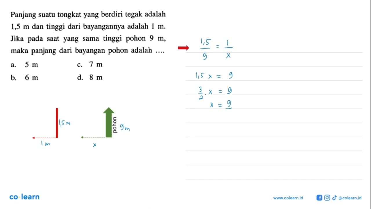 Panjang suatu tongkat yang berdiri tegak adalah 1,5 m dan