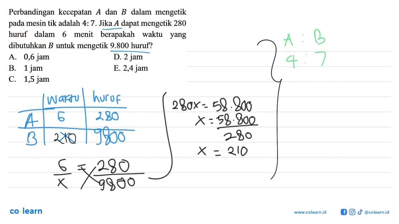 Perbandingan kecepatan A dan B dalam mengetik pada mesin