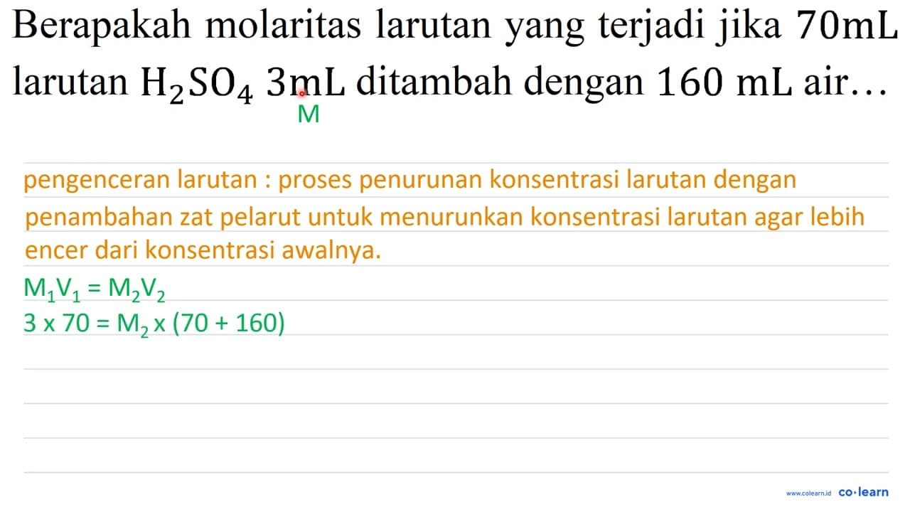 Berapakah molaritas larutan yang terjadi jika 70 mL larutan