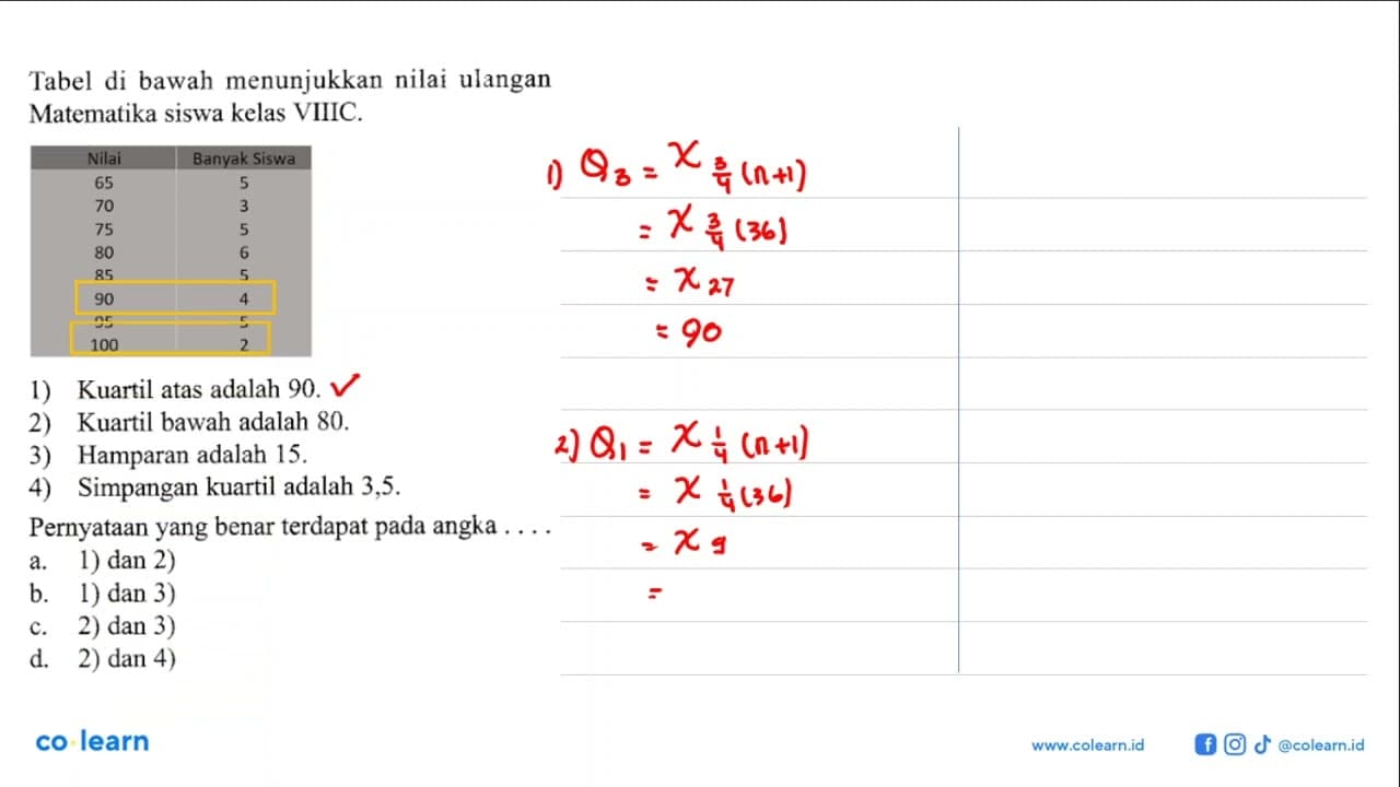 Tabel di bawah menunjukkan nilai ulangan Matematika siswa