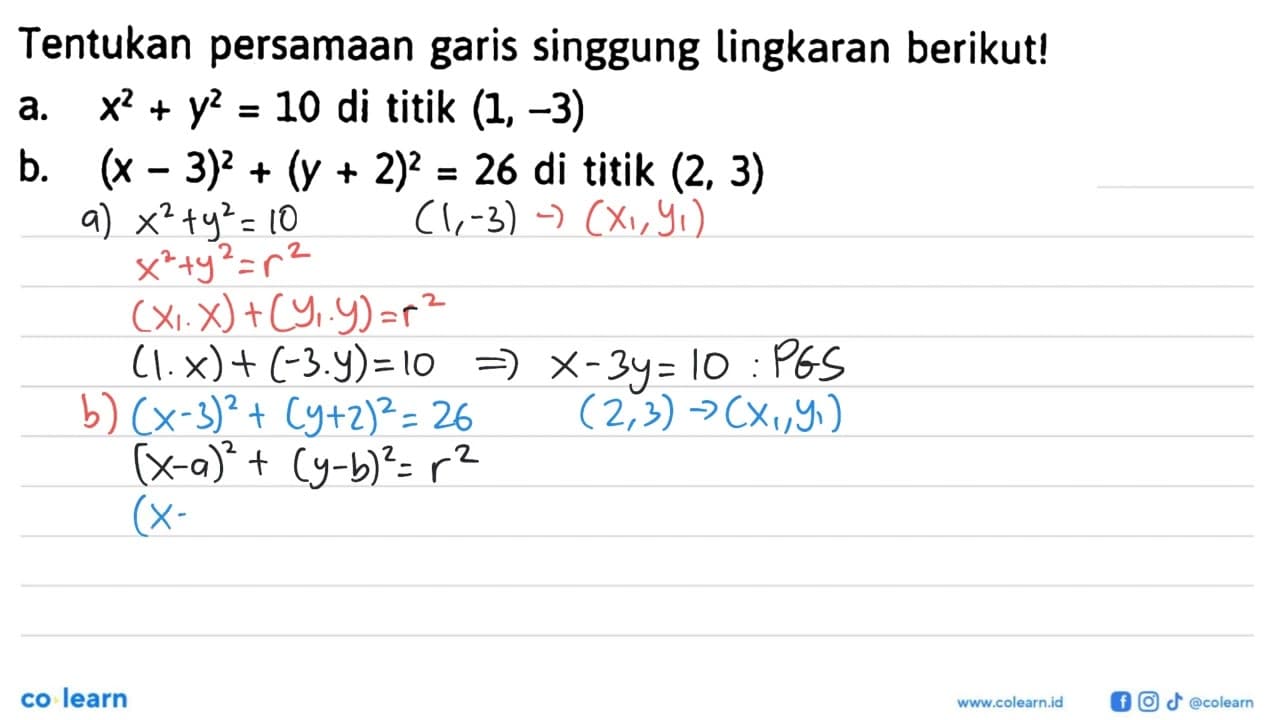 Tentukan persamaan garis singgung lingkaran berikut!a.