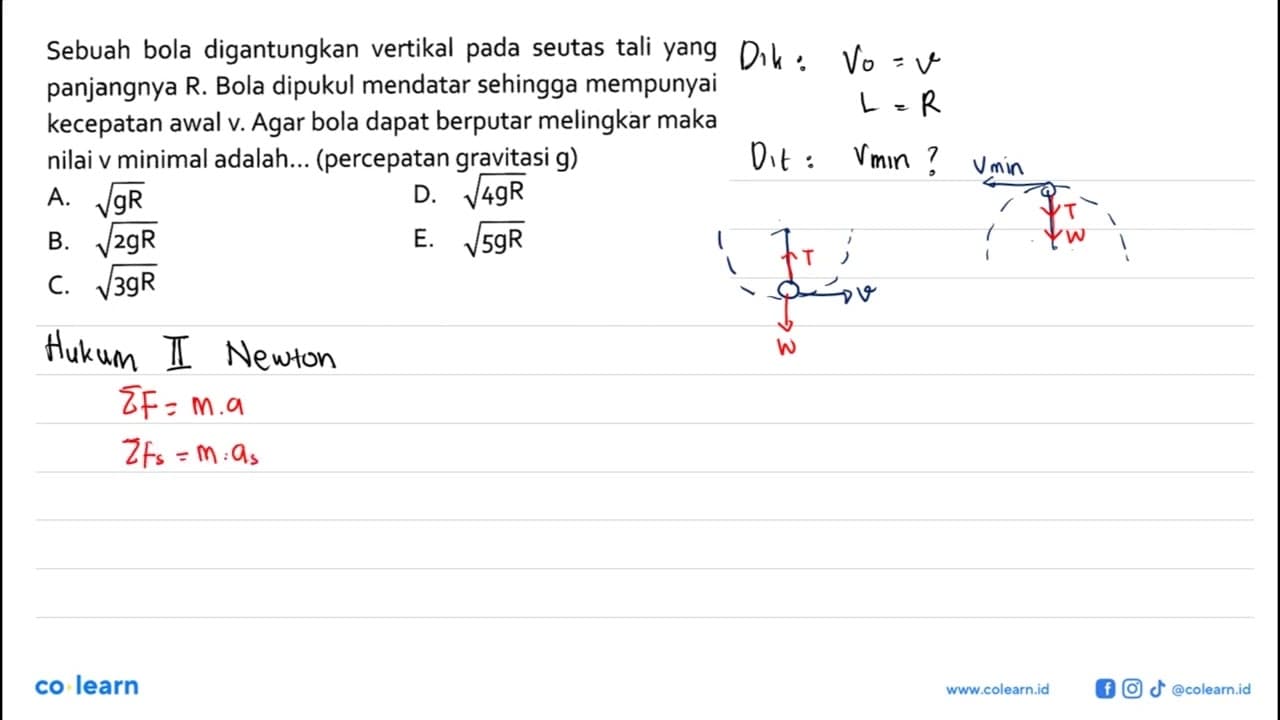 Sebuah bola digantungkan vertikal pada seutas tali yang