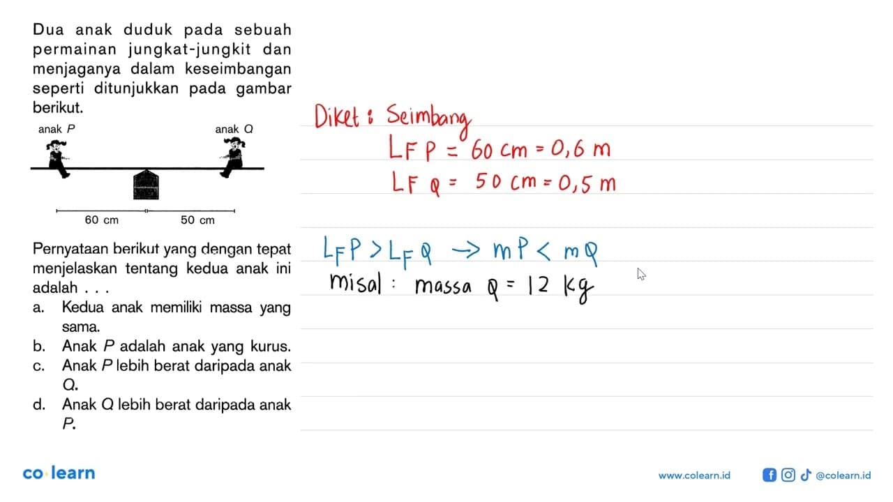 Dua anak duduk pada sebuah permainan jungkat-jungkit dan