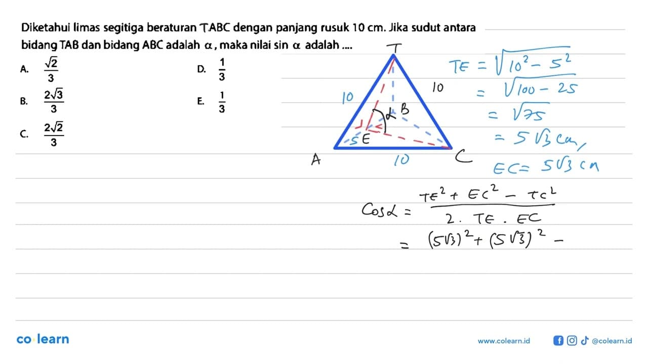 Diketahui limas segitiga beraturan R.ABC dengan panjang