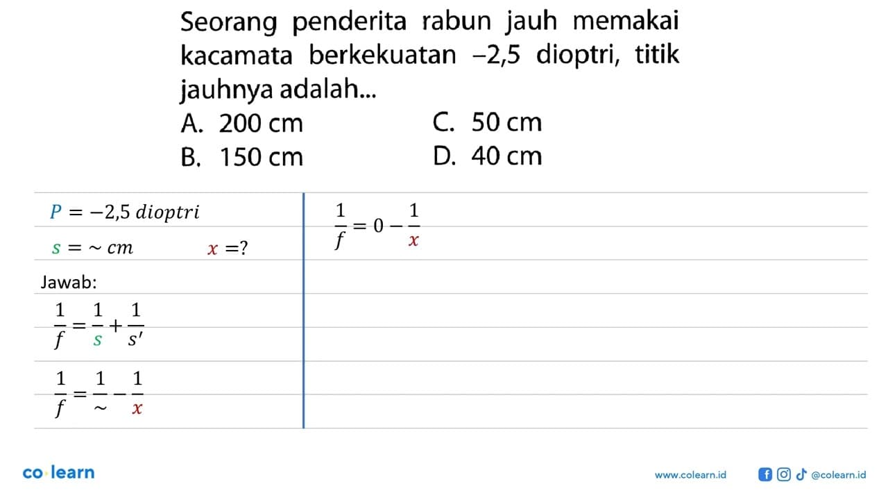 Seorang penderita rabun jauh memakai kacamata berkekuatan