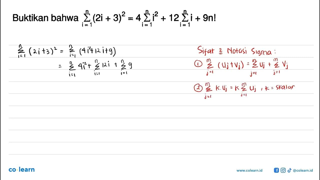 Buktikan bahwa sigma i=1 n ((2i+3)^2)=4sigma i=1 n